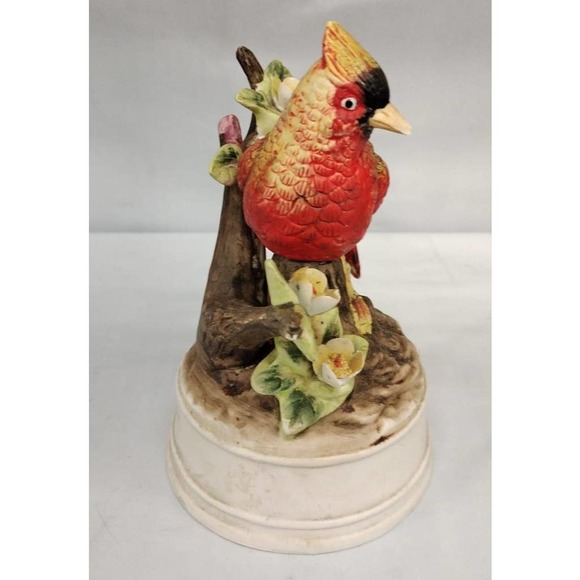 VTG Gorham Porcelain Red Cardinal Music Box,Plays Red Cardinal Sitting on Branch - Picture 3 of 5